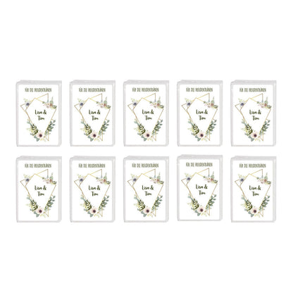 Freudentränen-Taschentücher zur Hochzeit mit Blüten in Aquarell-Optik und Namen 10er Set