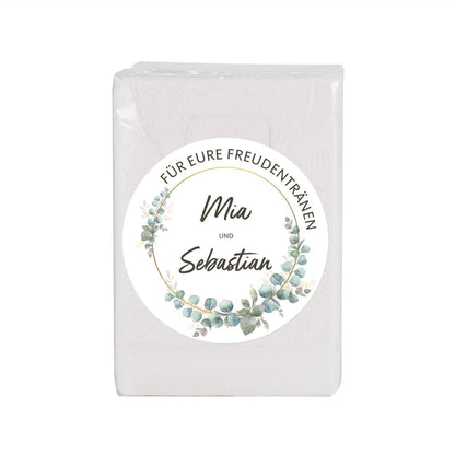 Gastgeschenk zur Hochzeit - Freudentränen-Taschentücher mit Eukalyptus-Motiv