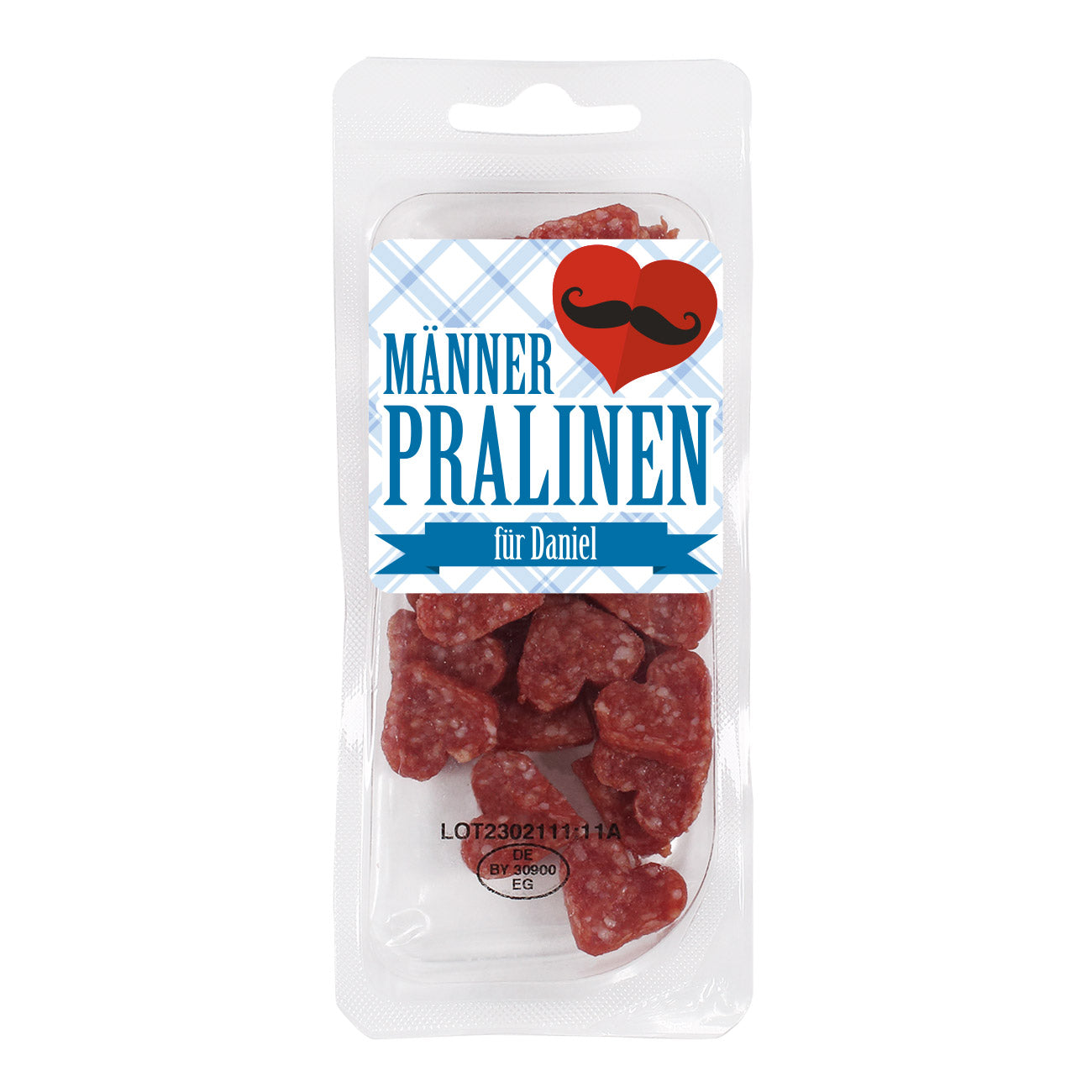 Männerpralinen mit Salami Herzen und Wunschname