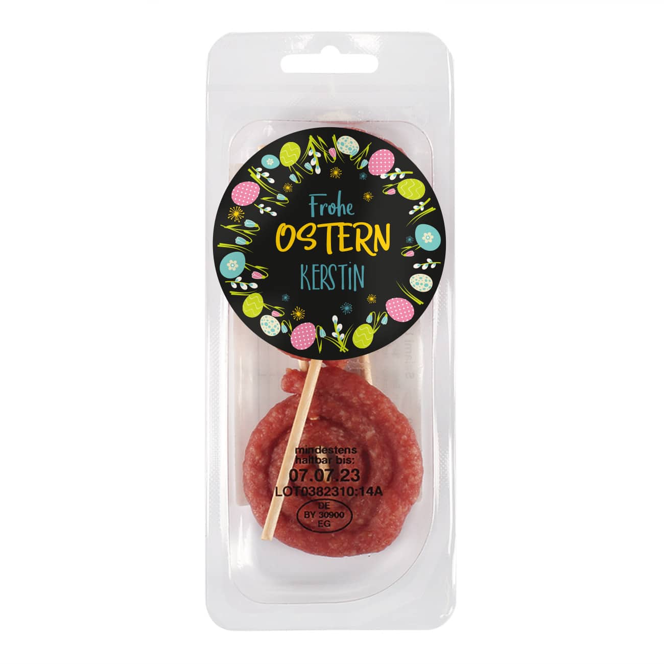 Frohe Ostern - Salamisnack mit Wunschnamen
