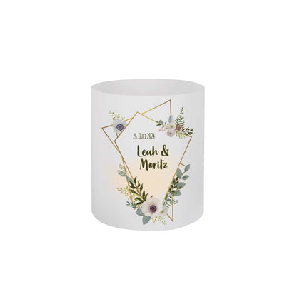 4er Set Lichthüllen zur Hochzeit mit Blüten, Namen und Datum