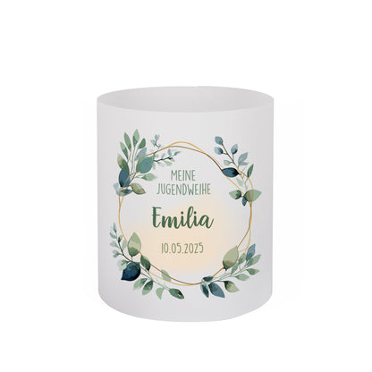 Lichthülle für Kerzen | Tischdeko zur Jugendweihe | 2 Größen | Personalisiert im Eukalyptus-Design