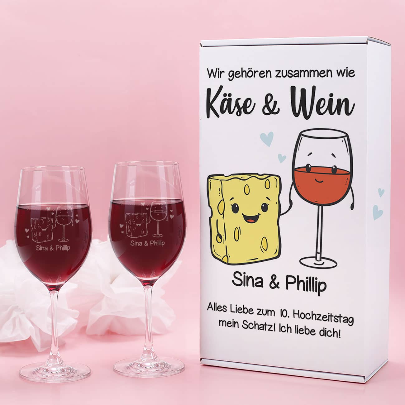 Wein Geschenkset zur Hochzeit oder zum Valentinstag