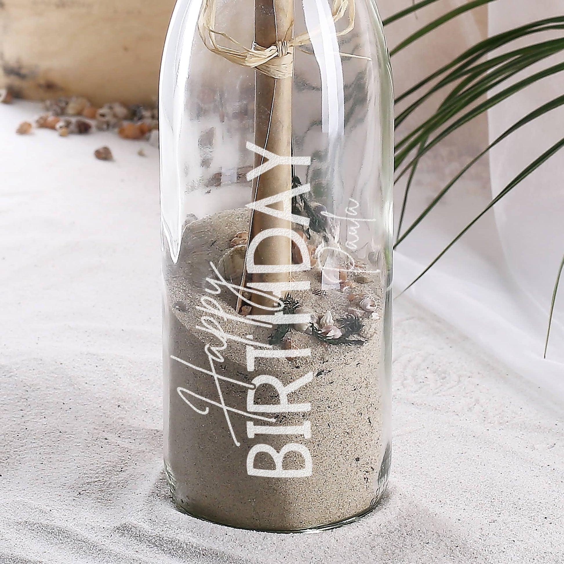 Happy Birthday - Flaschenpost graviert mit Name zum Geburtstag