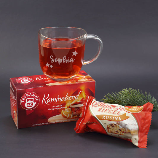 Du bist mein Weihnachtsstern! -  Niedliches Geschenkset mit Stollenrigel, Teekanne Tee und Name pers