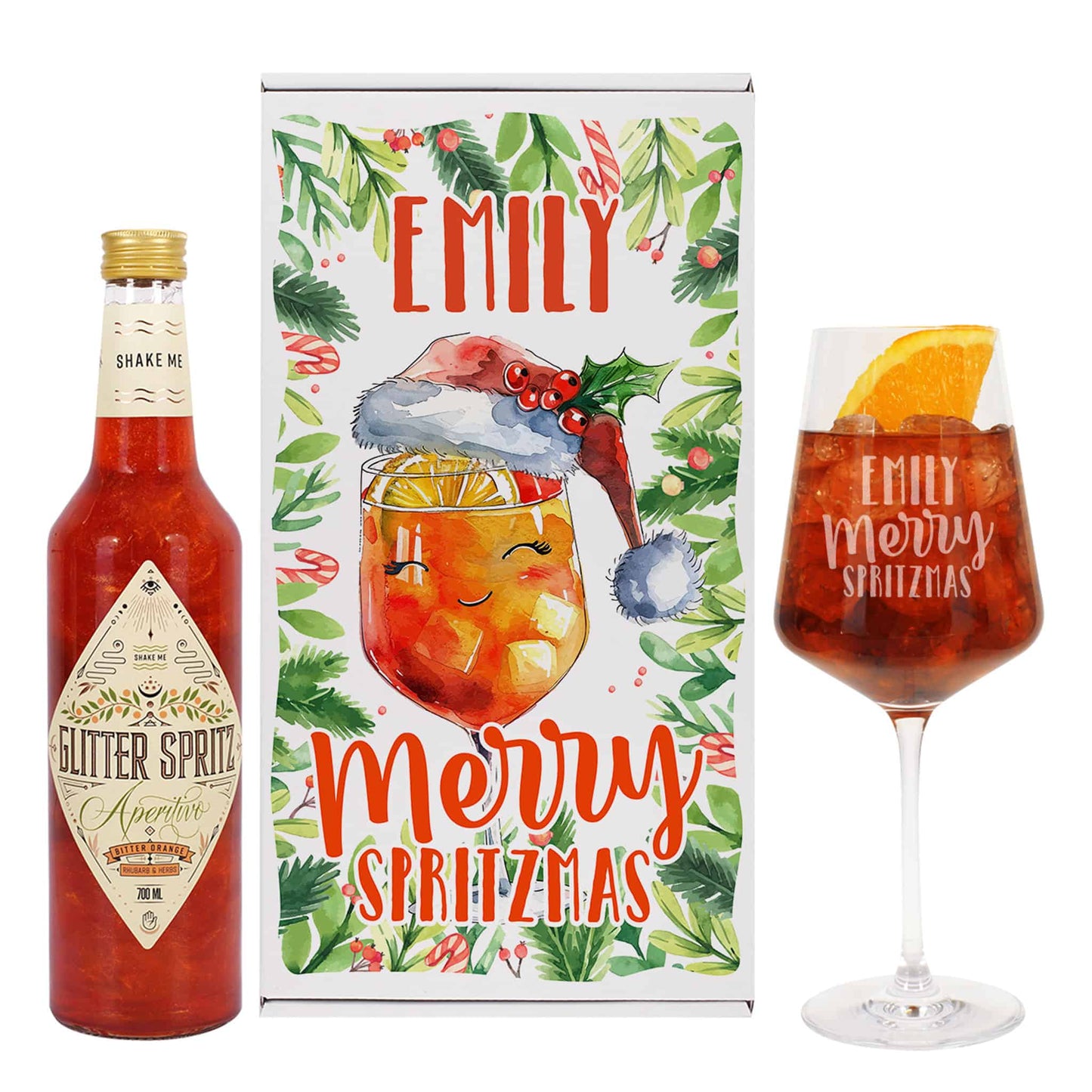 Geschenkset zu Weihnachten mit beliebtem Aperol Getränk versetzt mit Glitzer