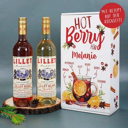 Lillet Hot Berry Geschenkset zu Weihnachten mit Name auf Box personalisiert