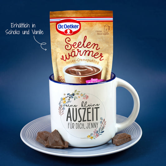 1. Geschenk Set Eine kleine Auszeit mit 400 ml Tasse und wählbarem Tassenpudding