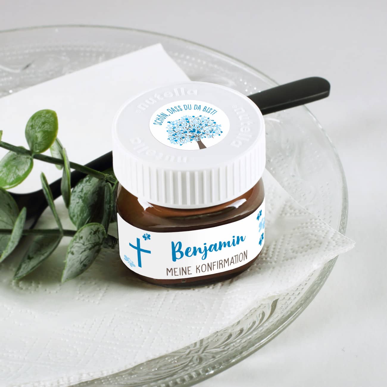 10er Set Nutella Gläser zur Taufe, Kommunion oder Konfirmation als Gastgeschenk