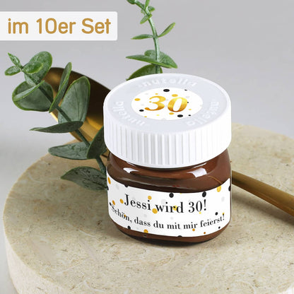 Gastgeschenk zum Geburtstag als 10er Set Mini Nutella Gläser personalisiert