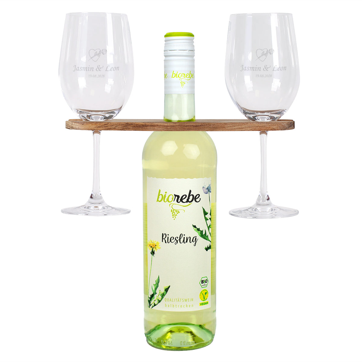 Wein-Set mit zwei Weingläsern, Weinbutler und Biorebe Wein | Geschenk Set zur Hochzeit