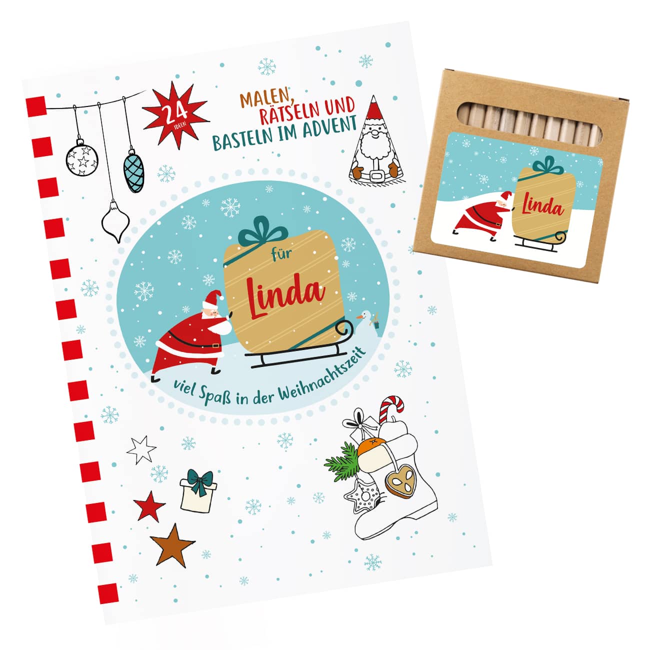 Weihnachts-Malbuch mit Name - 24 Seiten Malen, Basteln, Rätseln DIN A4