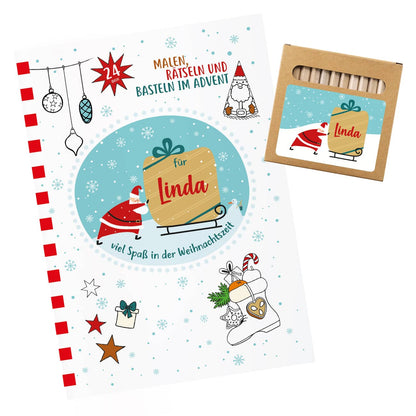 Weihnachts-Malbuch mit Name - 24 Seiten Malen, Basteln, Rätseln DIN A4