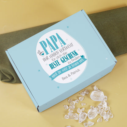 Geschenkset mit personalisierter Geschenkbox und Whiskyglas für Papa zum Vatertag