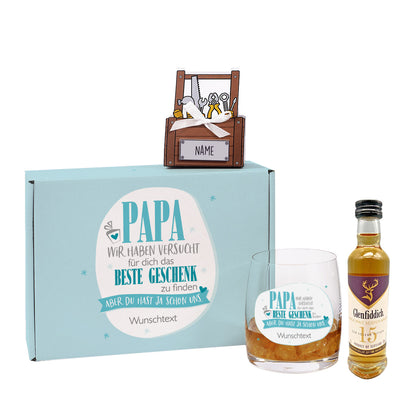 Geschenkset mit personalisierter Geschenkbox und Whiskyglas für Papa zum Vatertag