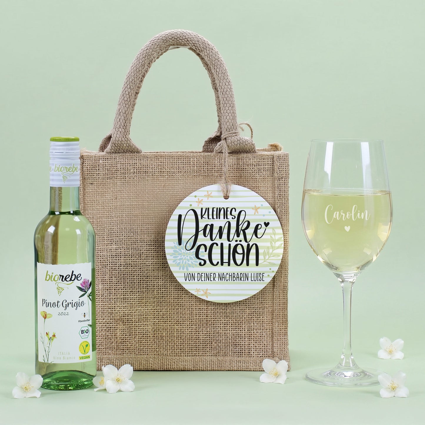 Dankeschön Weinset mit Biorebe Pinot Grigio und Weißweinglas