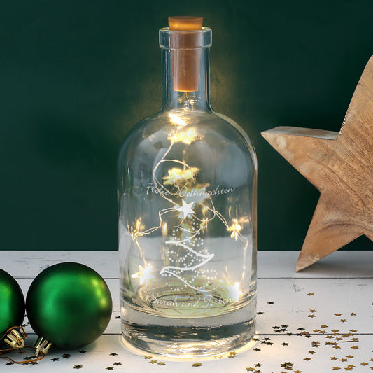 Frohe Weihnachten - Beleuchtete Karaffe mit Tannenbaum und Ihrem Wunschtext graviert