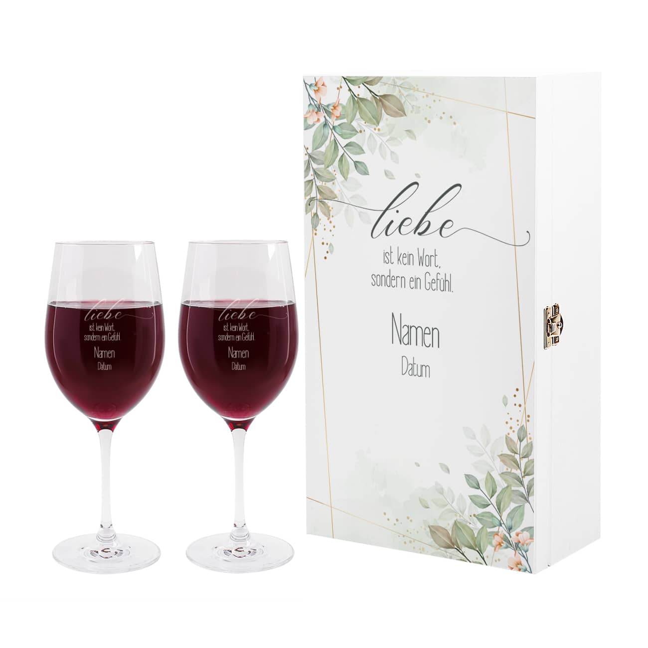 Romantische Geschenkbox zur Hochzeit  mit zwei Weingläsern