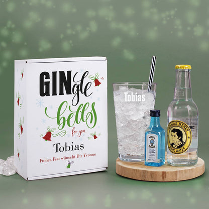 GINgle bells - Geschekset zu Weihnachten mit Gin, Tonic und graviertem Glas
