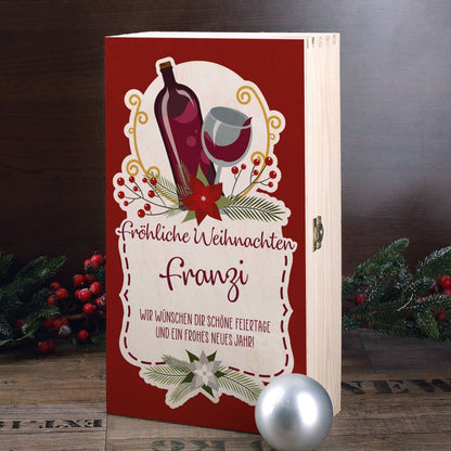 Personalisierte Rotwein-Geschenkbox mit Name und Wunschtext bedruckt