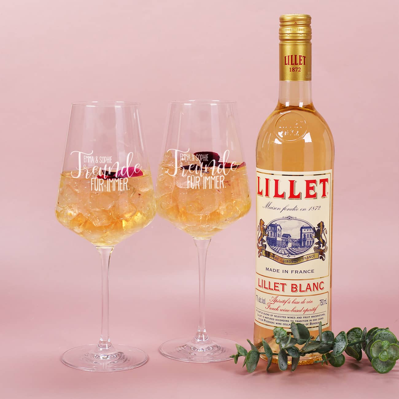 Gravierte Leonardo Weingläser "Freunde für immer" mit Lillet Blanc
