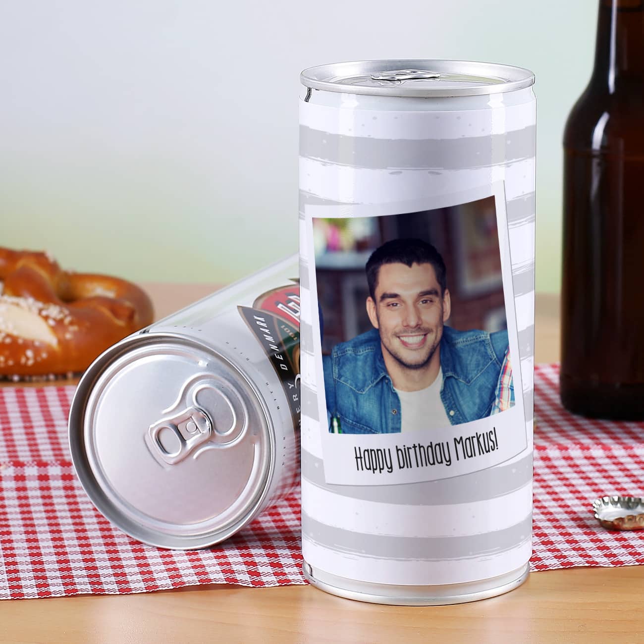 Bierdose mit Fotoaufdruck