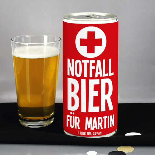 1 Liter Bierdose mit Notfall Bier und Wunschnamen 