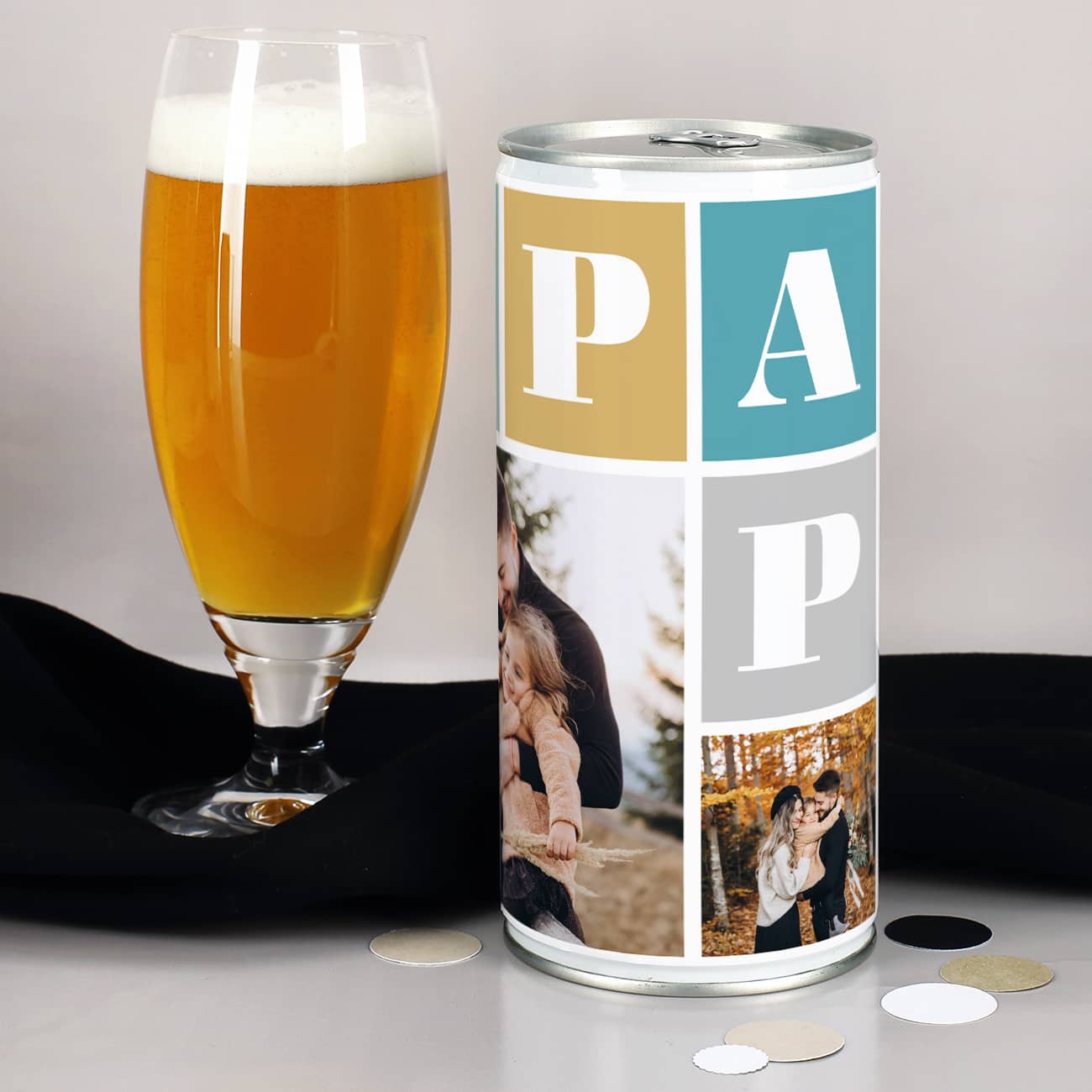 1 Liter Bierdose im Collagenstil