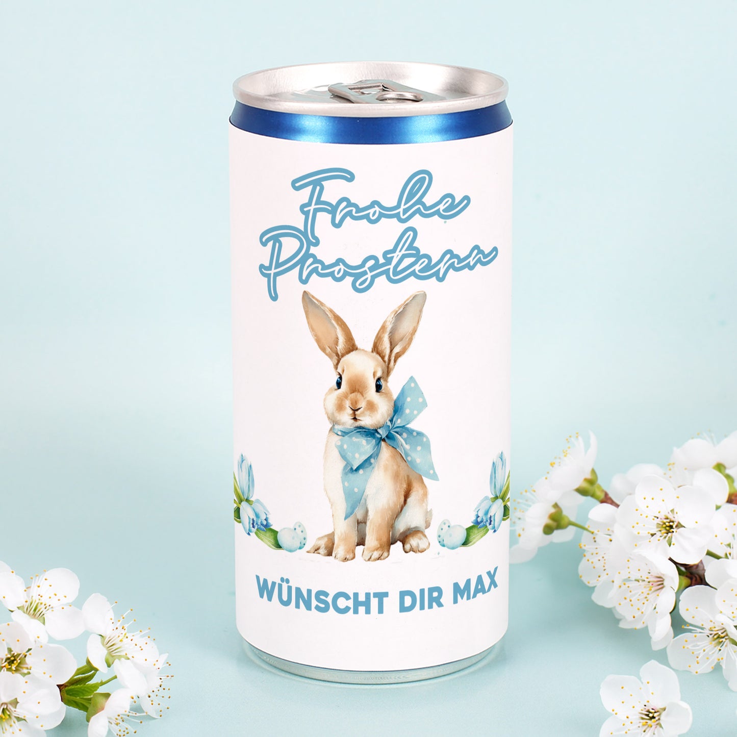 Frohe Prostern Secco Dose mit Osterhase und Wunschbotschaft