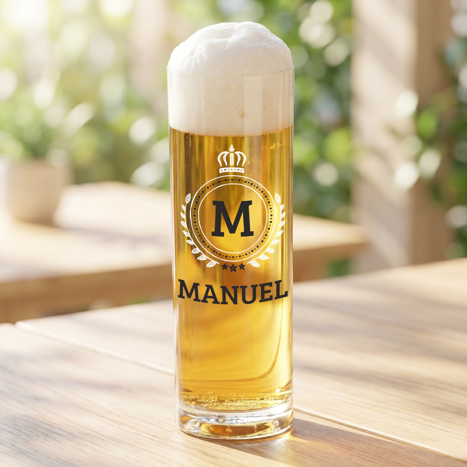 Kölschglas mit Wappenmotiv, Initiale M und Name Manuel als personalisiertes Biergeschenk