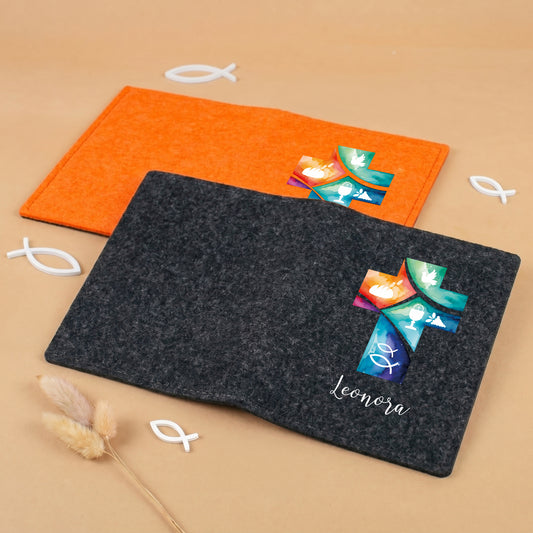 Gotteslob & Gesangbuch Filz Hülle mit Kreuz und Name personalisiert | Geschenk für Mädchen & Frauen