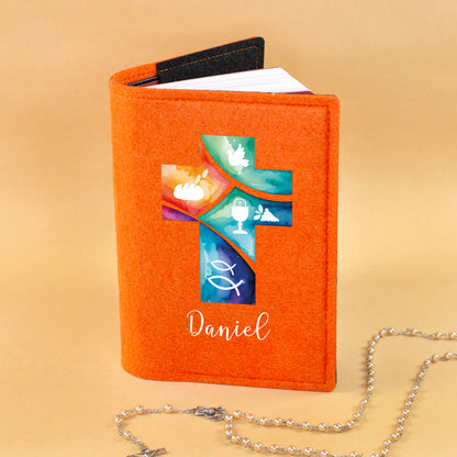 Personalisierte Buchhülle für Gotteslob & Gesangbuch mit Watercolor Kreuz | Anthrazit oder Orange (neu)