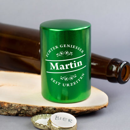 Push-Up Flaschenöffner 'Echter Genießer' personalisiert mit Name | Geschenk für Männer & Vatertag