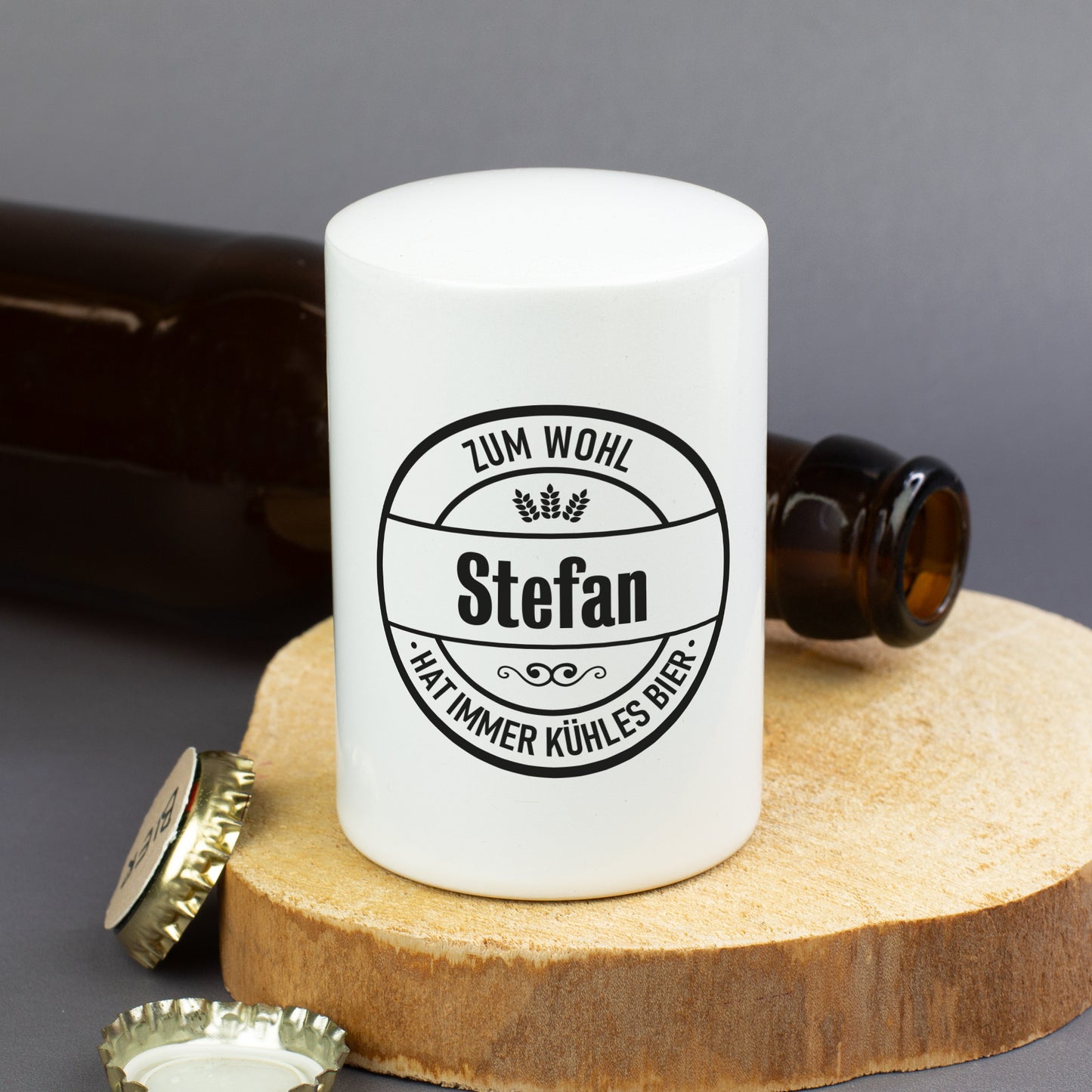 Personalisierter Push-Up Flaschenöffner mit Name & Biermotiv | Geschenk für Männer & Vatertag