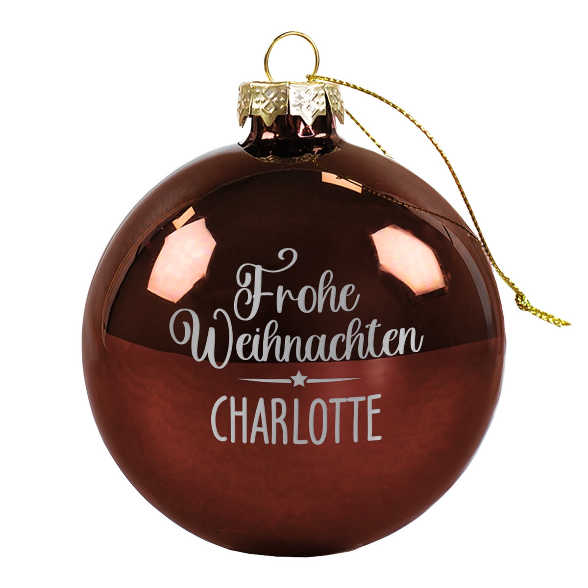 Weihnachtskugel mit Name graviert 'Frohe Weihnachten' | Christbaumkugeln 8 cm in Burgund Rot