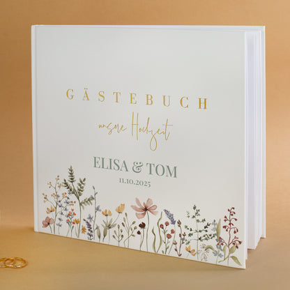 Elegantes Gästebuch zur Hochzeit personalisiert mit Namen & Datum | Illustriertes Erinnerungsbuch