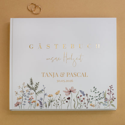 Elegantes Gästebuch zur Hochzeit personalisiert mit Namen & Datum | Illustriertes Erinnerungsbuch