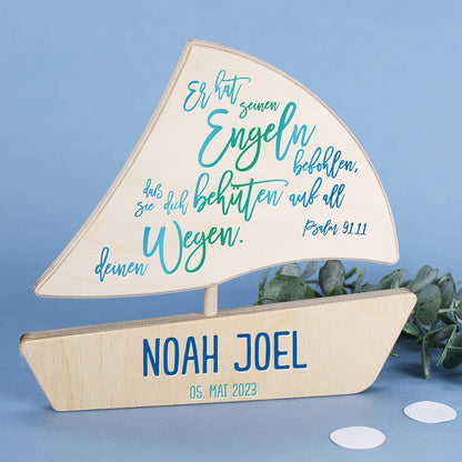 Holzboot als Taufgeschenk, Andenken zur Kommunion oder Konfirmation