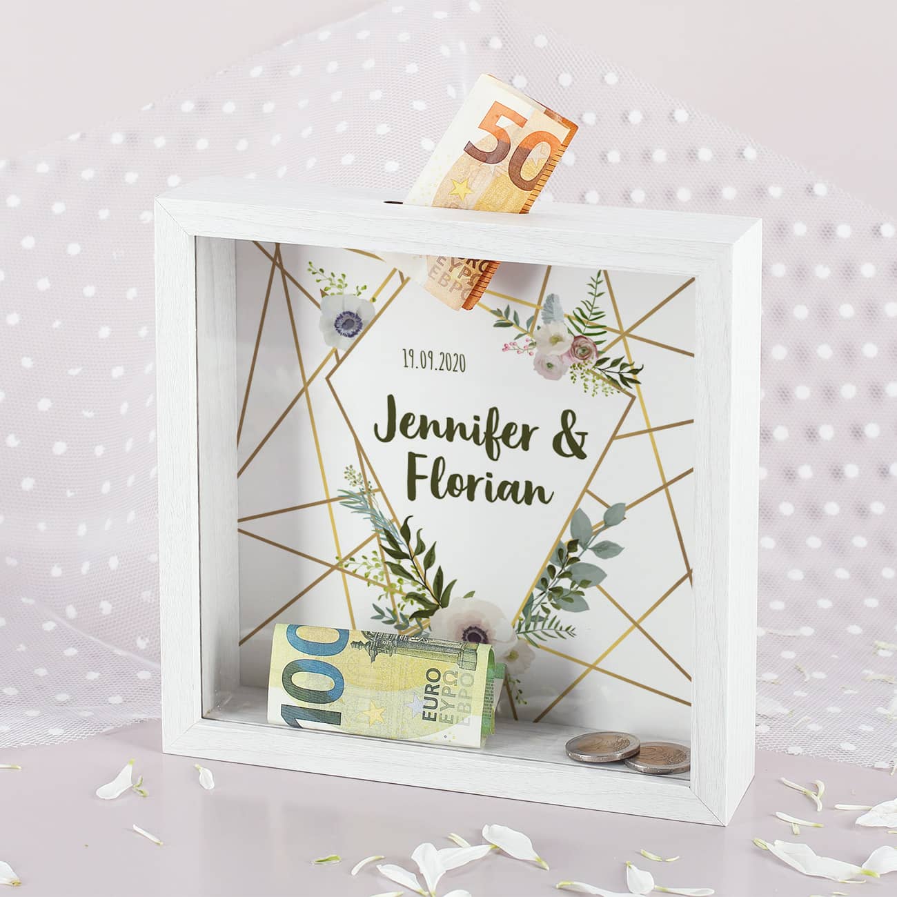 Große Bilderrahmen Spardose Hochzeit