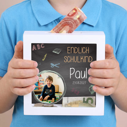Bilderrahmen Spardose zum selbst befüllen mit Tafelmotiv zum Schulstart