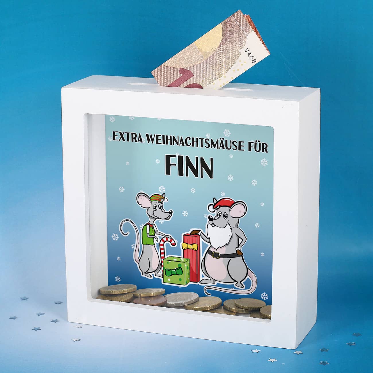 Spardose "Extra Weihnachtsmäuse" mit Ihrem Wunschnamen gestaltet