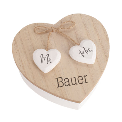 Personalisierte Herzdose aus Holz zur Hochzeit oder Verlobung | Mr. & Mrs.