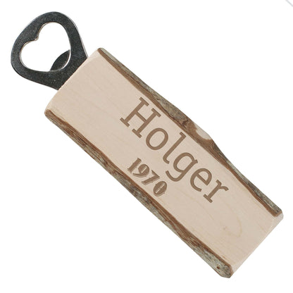 Flaschenöffner aus Holz mit Namensgravur und Jahr