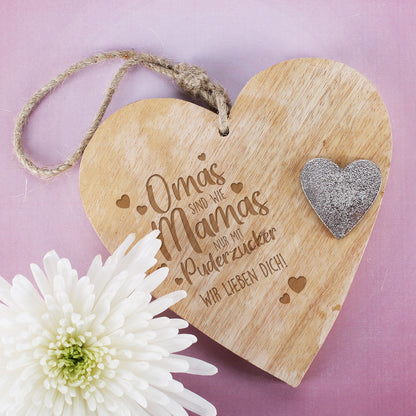 Holzherz für Oma mit Spruch und persönlicher Gravur als Geschenk zum Geburtstag oder Muttertag