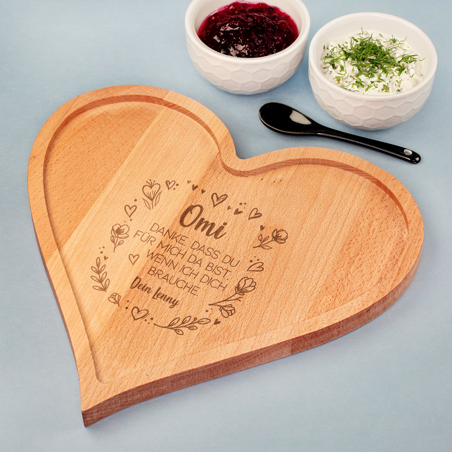 Herz Frühstücksbrettchen & Servierbrett aus Holz mit Gravur | Geschenk zum Muttertag & Geburtstag