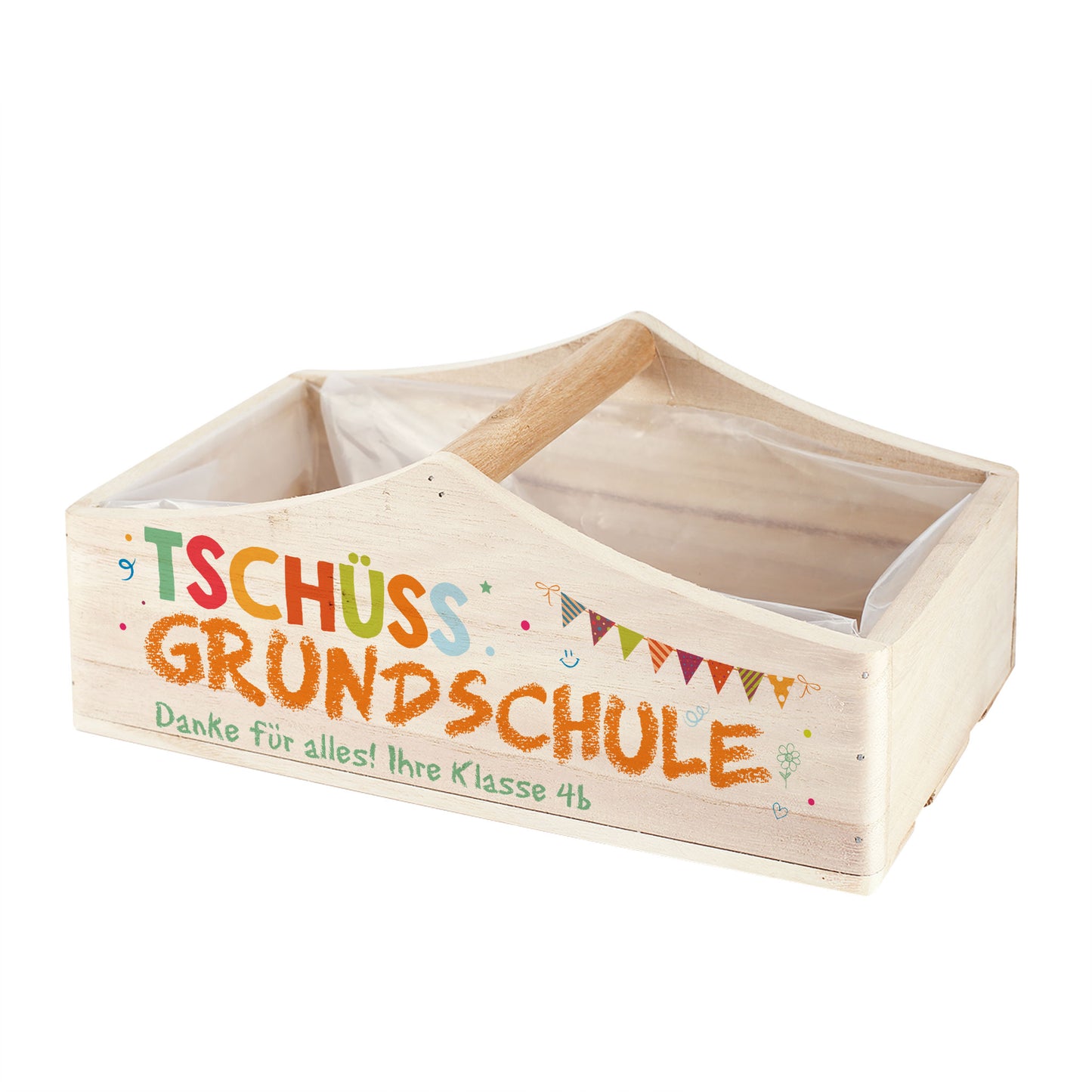 Tschüss Grundschule - Präsentkorb Pflanzkiste als Abschiedsgeschenk für Lehrer