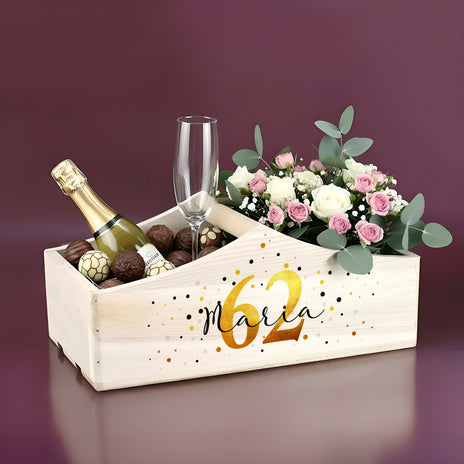 Bedruckte Holzkiste zum Geburtstag als Geldgeschenk oder Dekoration