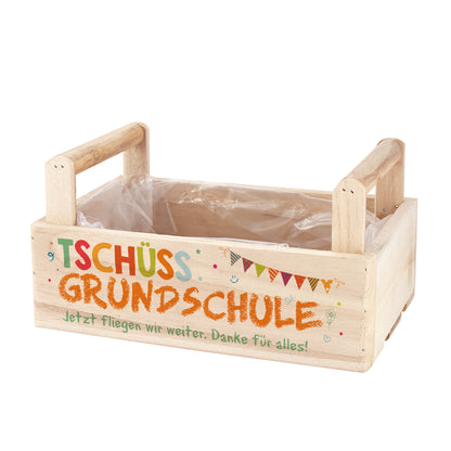 Tschüss Grundschule - Präsentkorb Pflanzkiste als Abschiedsgeschenk für Lehrer