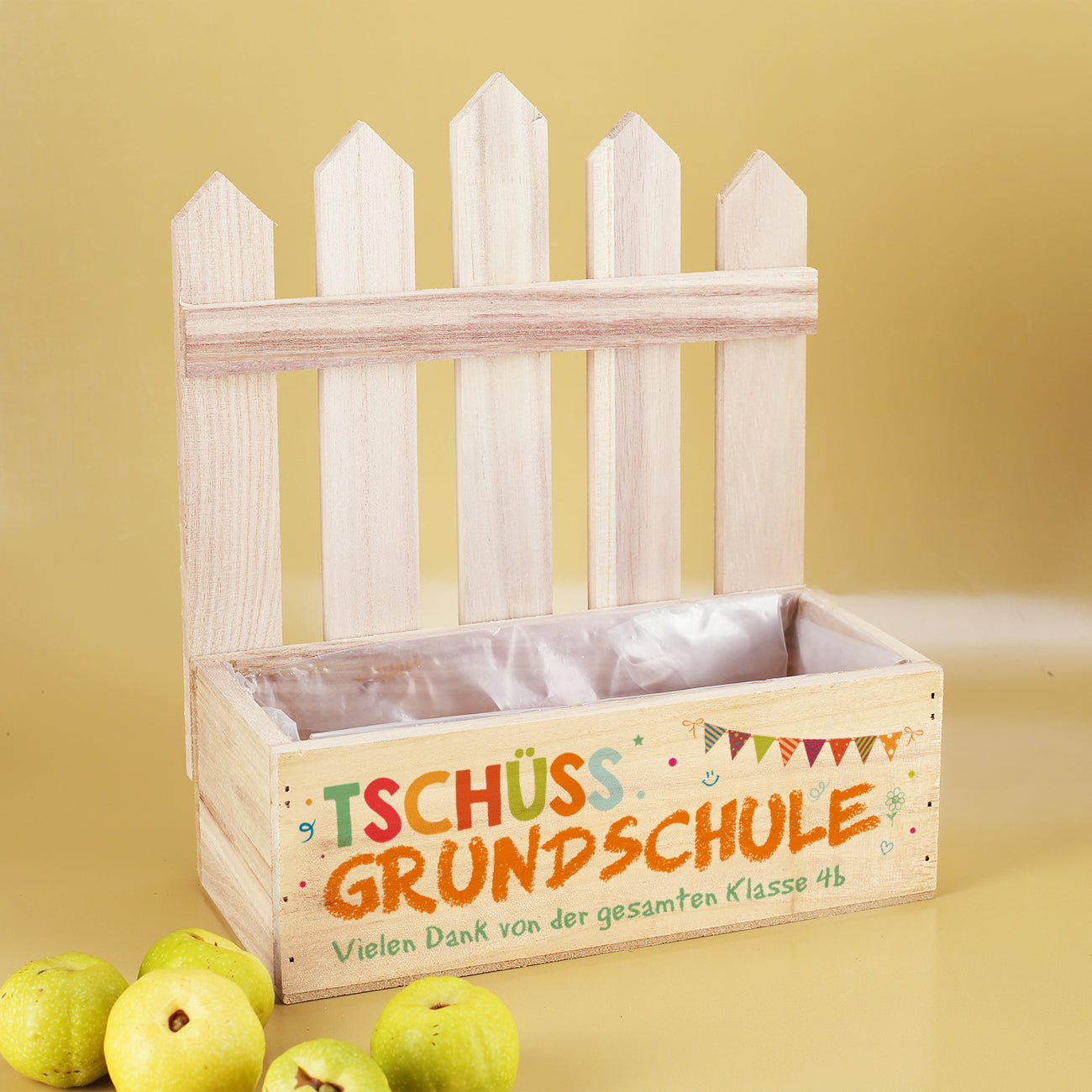 Tschüss Grundschule - Präsentkorb Pflanzkiste als Abschiedsgeschenk für Lehrer