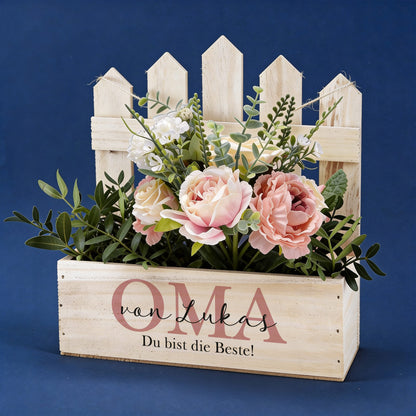 Bedruckter Korb aus Holz zum selbst bepflanzen für Oma